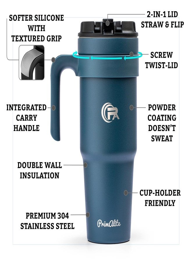 Primalite كوب بريمالايت معزول من الفولاذ المقاوم للصدأ سعة 1200 مل مع مقبض | شفاطة وغطاء قلاب 2 في 1 | زجاجة سفر سعة 40 أونصة للمشروبات الساخنة والباردة | يناسب حامل أكواب السيارة للماء والشاي المثلج والقهوة - أوتر سبيس - Image 3